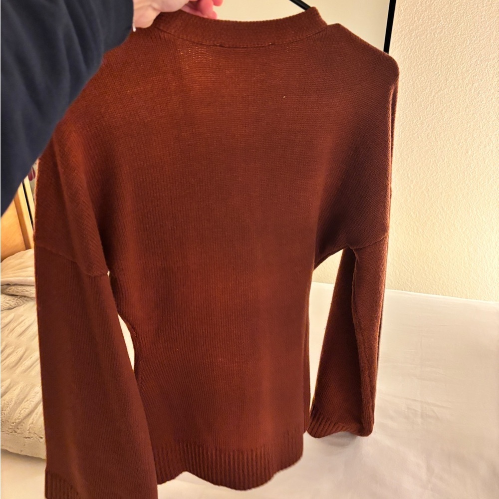 WEWOREWHAT cinched waist cardigan in chestnut Elegant Maroon Button-Up Cardigan - Picture 9 of 9